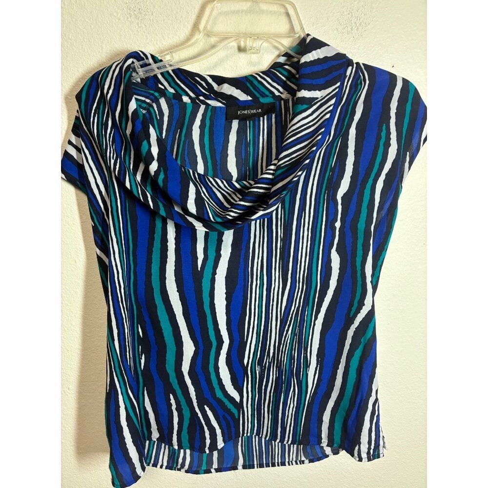 Jones Wear Blouse Business Casual Office Preppy Scoop Neck Blue Size 10 Women's